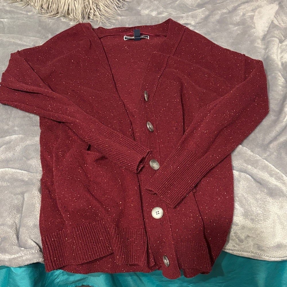 Karen Scott Burgundy Button-Up Cardigan